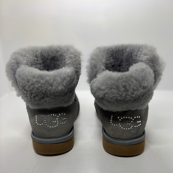 UGG Women's Classic Bling Mini Boots grey suede Swarovski crystal logos size 7 - Picture 6 of 11
